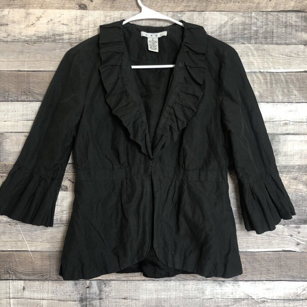 CAbi COSETTE Jacket 4 Black Shimmer Ruffle Collar Evening Blazer 693